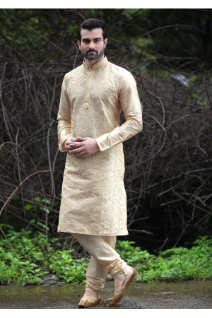 Golden Cream Color Silk Kurta Set